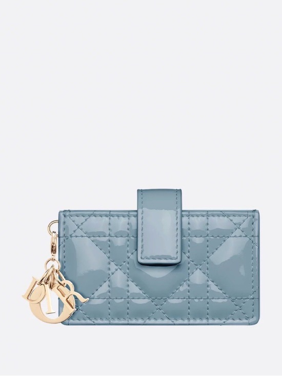 Dior Handbags - Christian Dior Lady Dior Patent Cannage 5-Gusset Card Holder Grey Blue